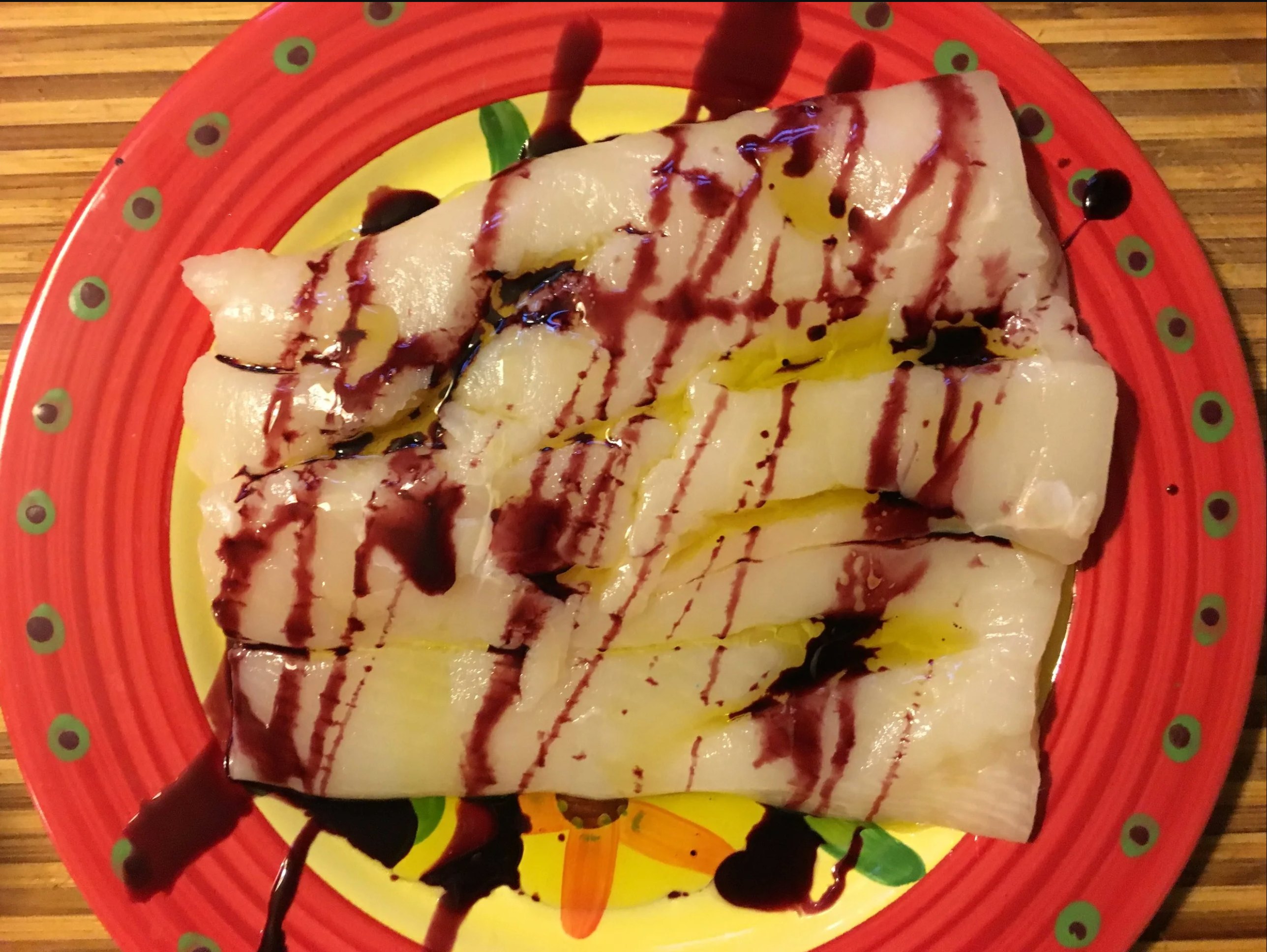 SEARED HALIBUT WITH HUCKLEBERRY BALSAMIC VINEGAR & LEMONGRASS BASIL OLIVE OIL