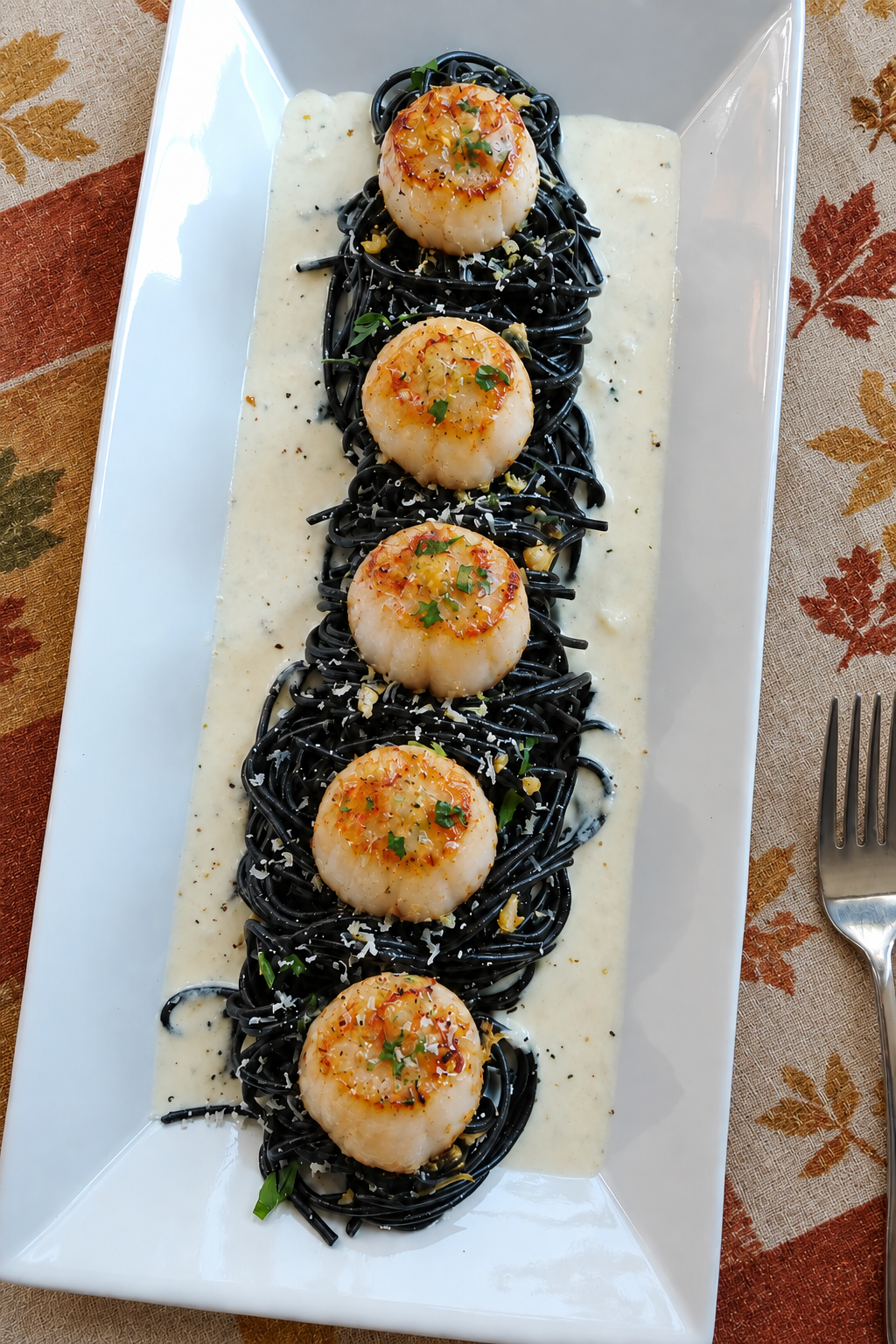 Squid Ink Pasta with Scallops