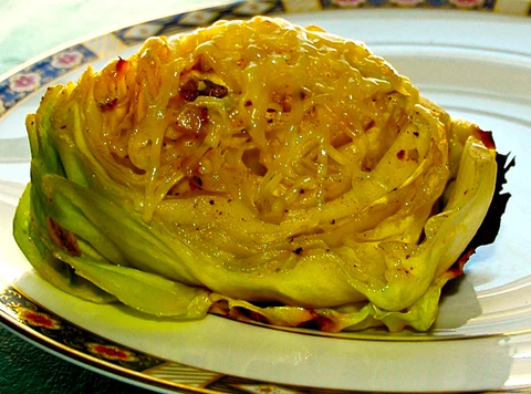 Grilled Cabbage with Parmigiano, Almonds and Anchovies