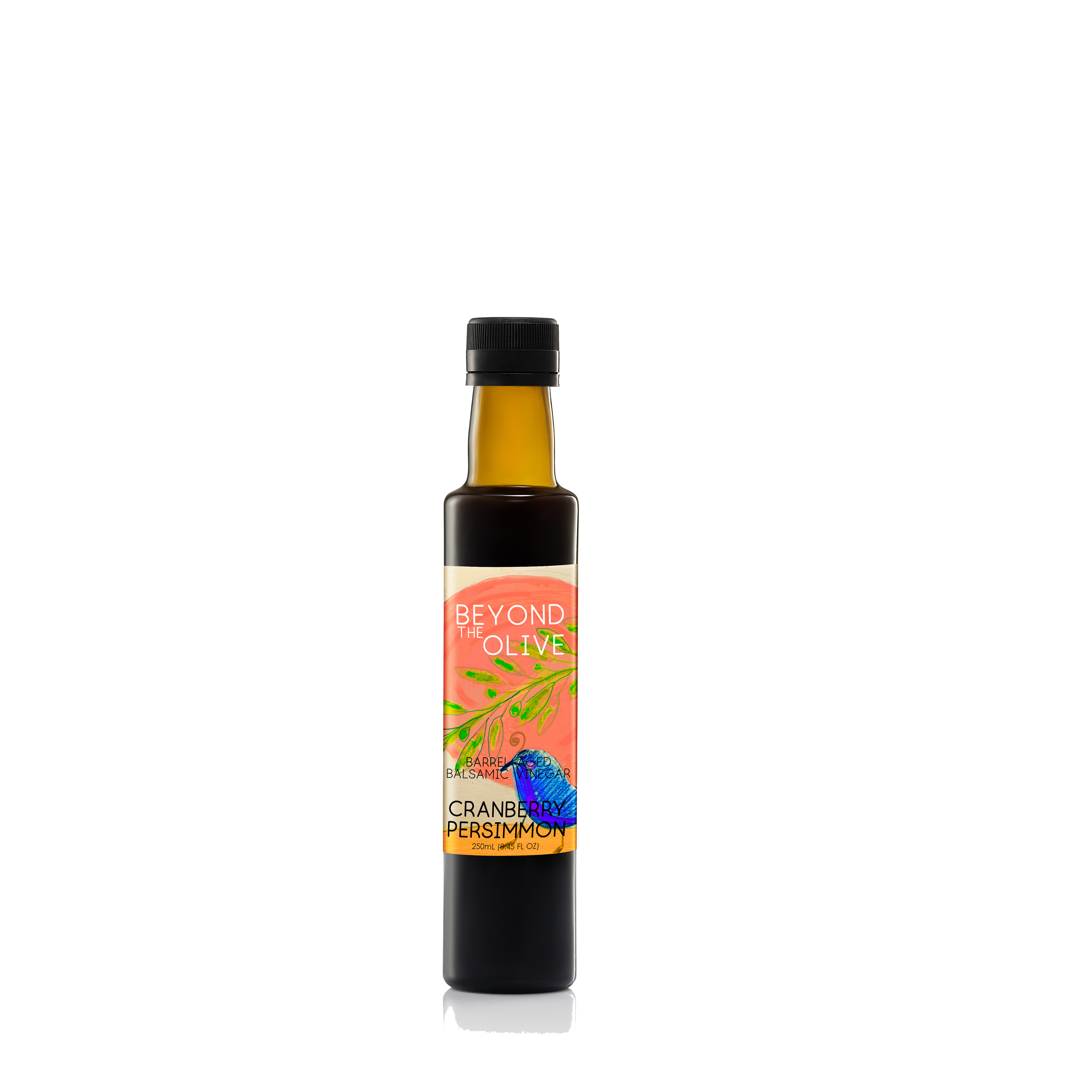 Bottle of Beyond Olive Cranberry Persimmon oil on a white background